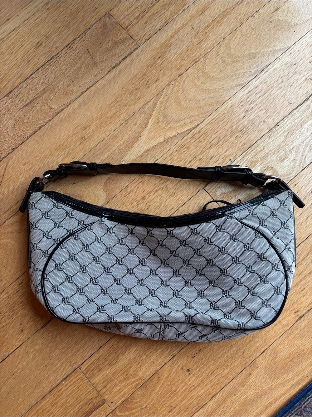 Ralph Lauren vintage Monogram Pattern Shoulder Bag in Light Gray and Black